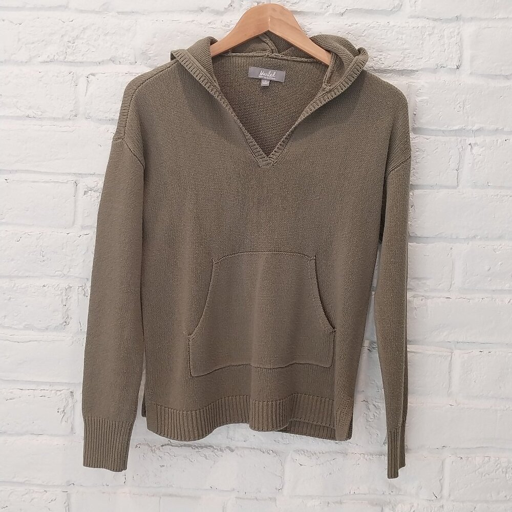 MARLED Hooded Pullover Sweater Womens S Olive Green Long Sleeve Kangaroo Pocket.